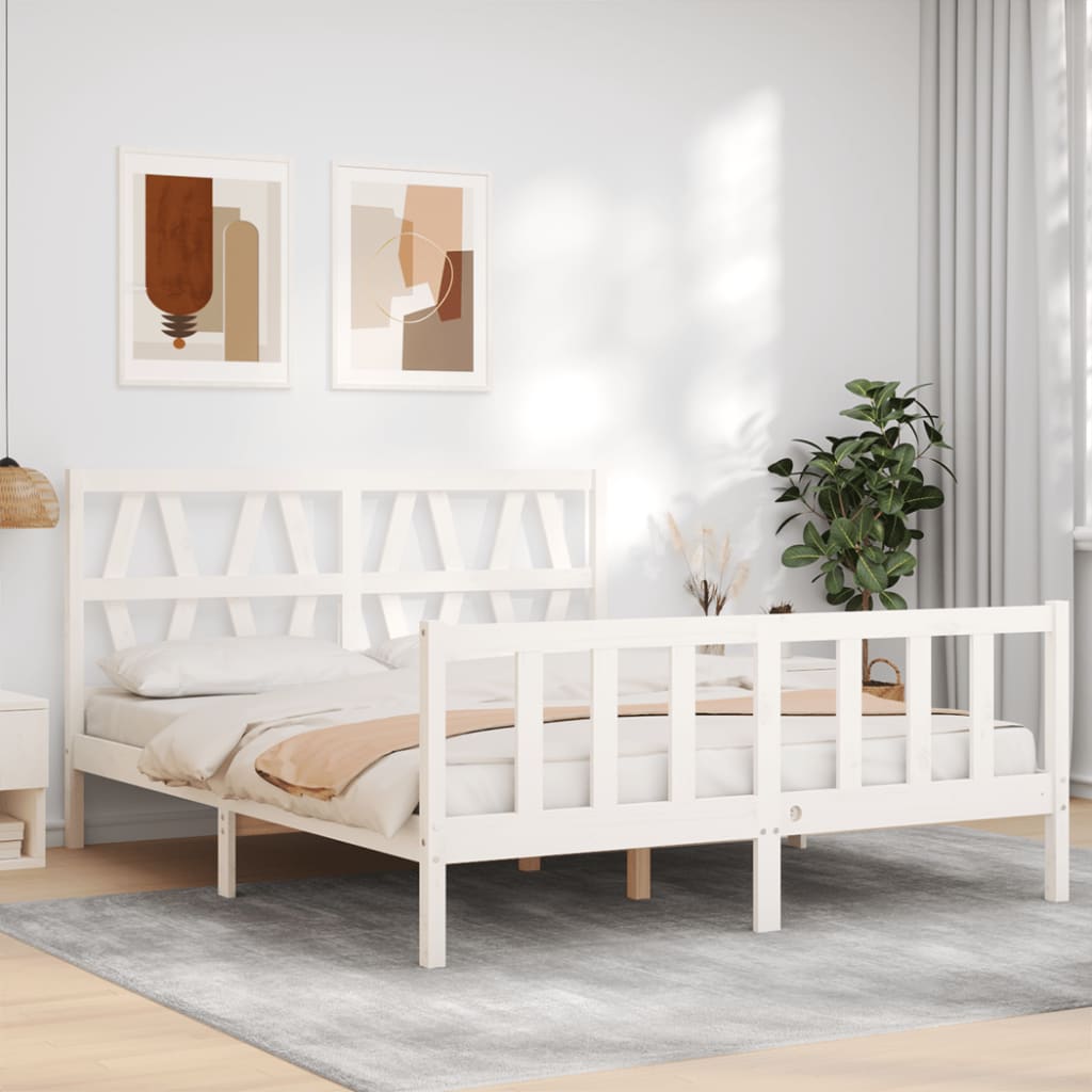 Cadre de lit sans matelas blanc bois de pin massif