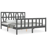 Cadre de lit sans matelas gris bois de pin massif