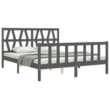 Cadre de lit sans matelas gris bois de pin massif