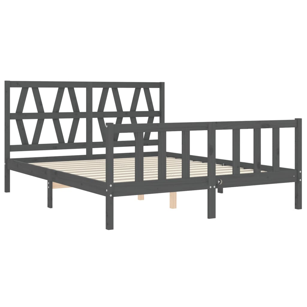 Cadre de lit sans matelas gris bois de pin massif