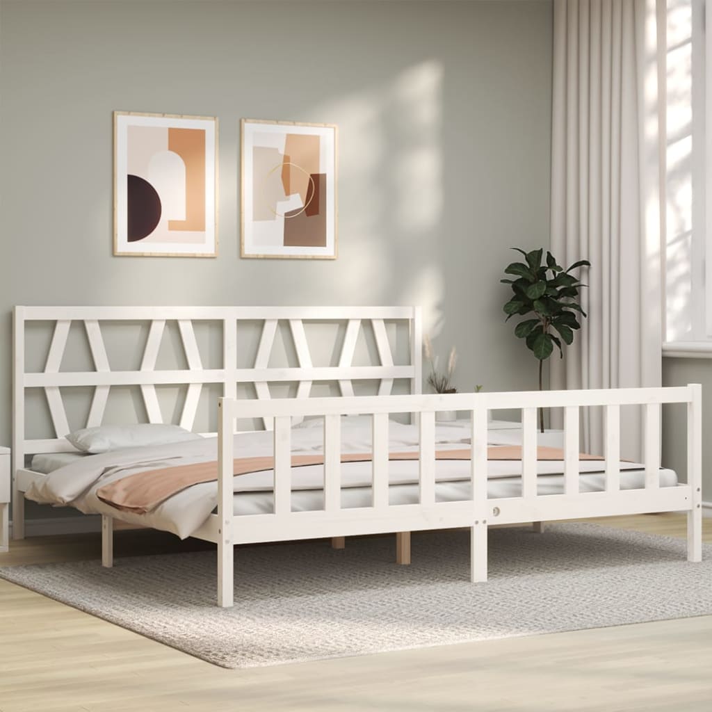 Cadre de lit sans matelas blanc 200x200 cm bois massif de pin