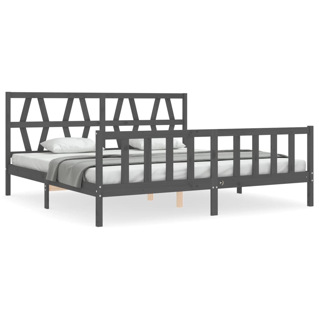 Cadre de lit sans matelas gris 200x200 cm bois massif de pin