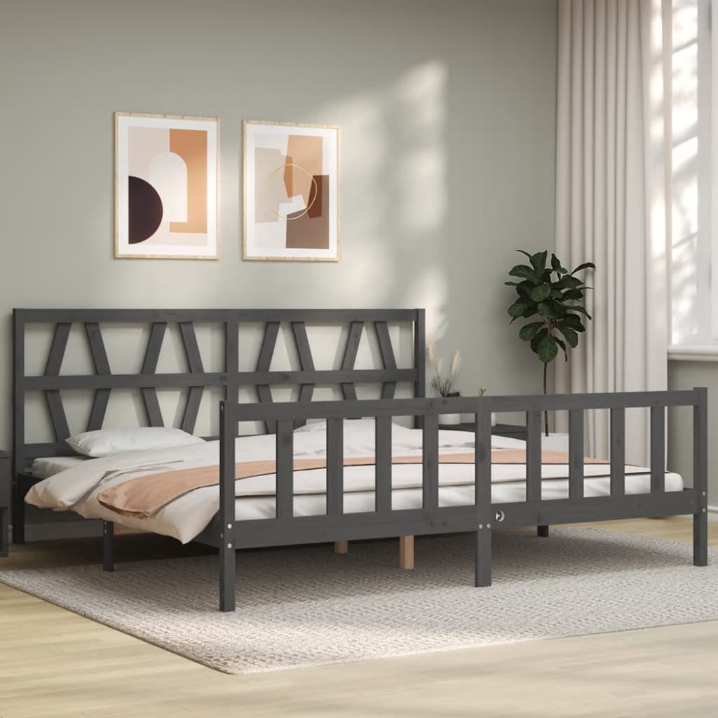 Cadre de lit sans matelas gris 200x200 cm bois massif de pin