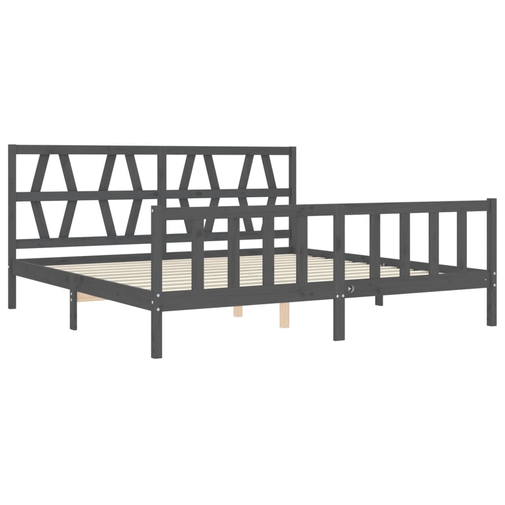 Cadre de lit sans matelas gris 200x200 cm bois massif de pin