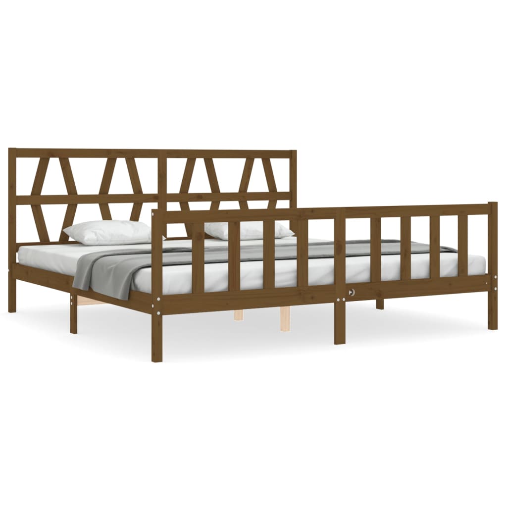 Cadre de lit sans matelas marron miel 200x200cm bois pin massif