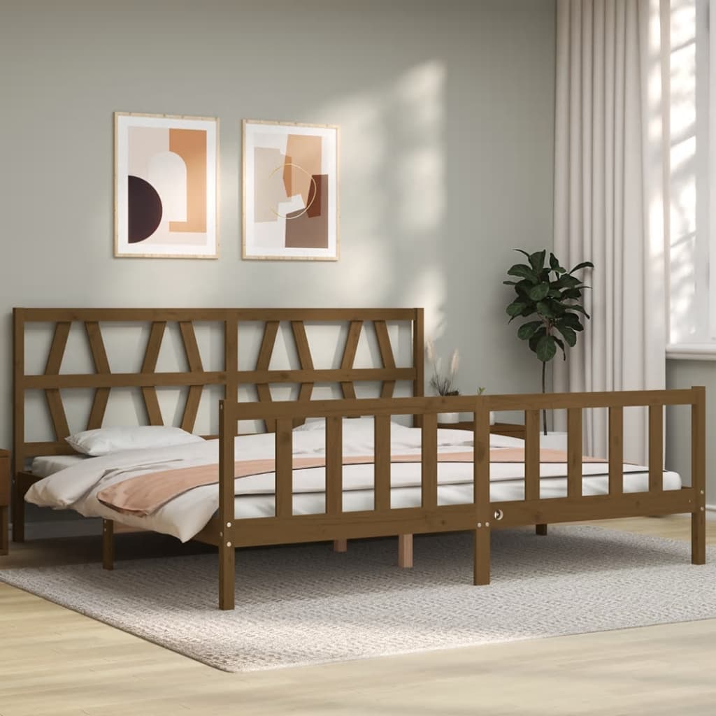 Cadre de lit sans matelas marron miel 200x200cm bois pin massif