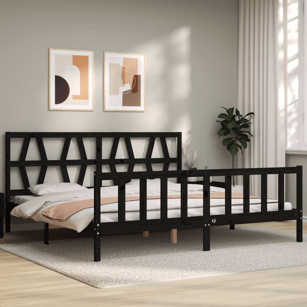 Cadre de lit sans matelas noir 200x200 cm bois massif de pin