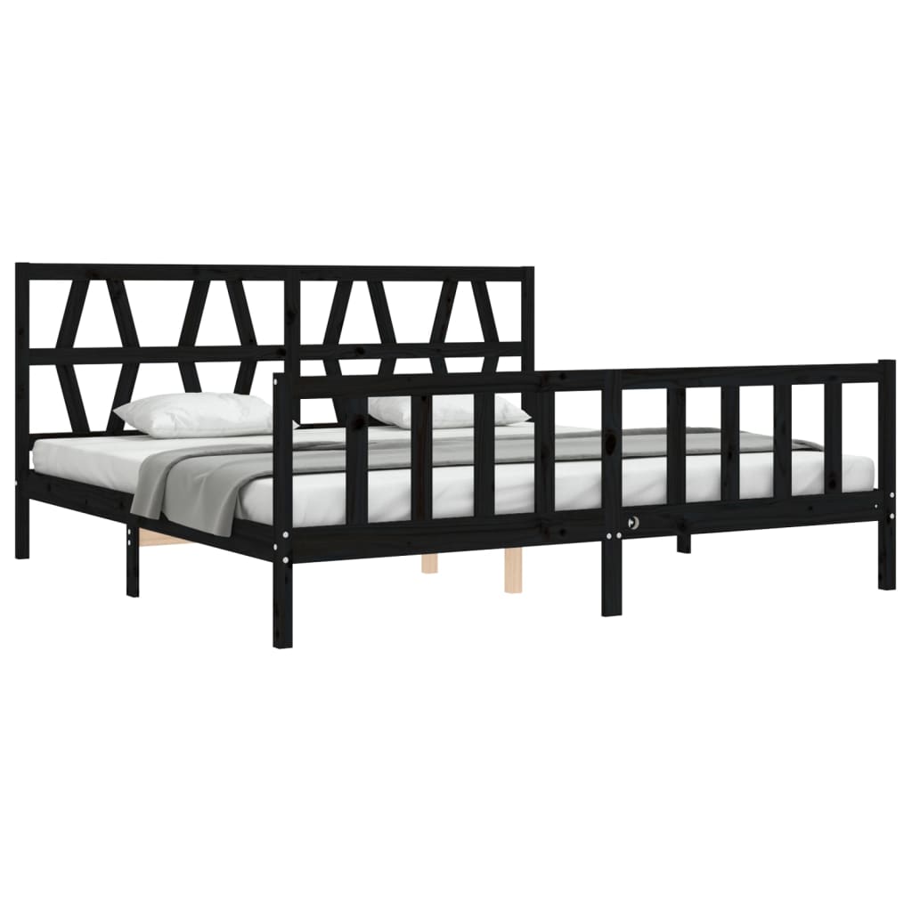 Cadre de lit sans matelas noir 200x200 cm bois massif de pin