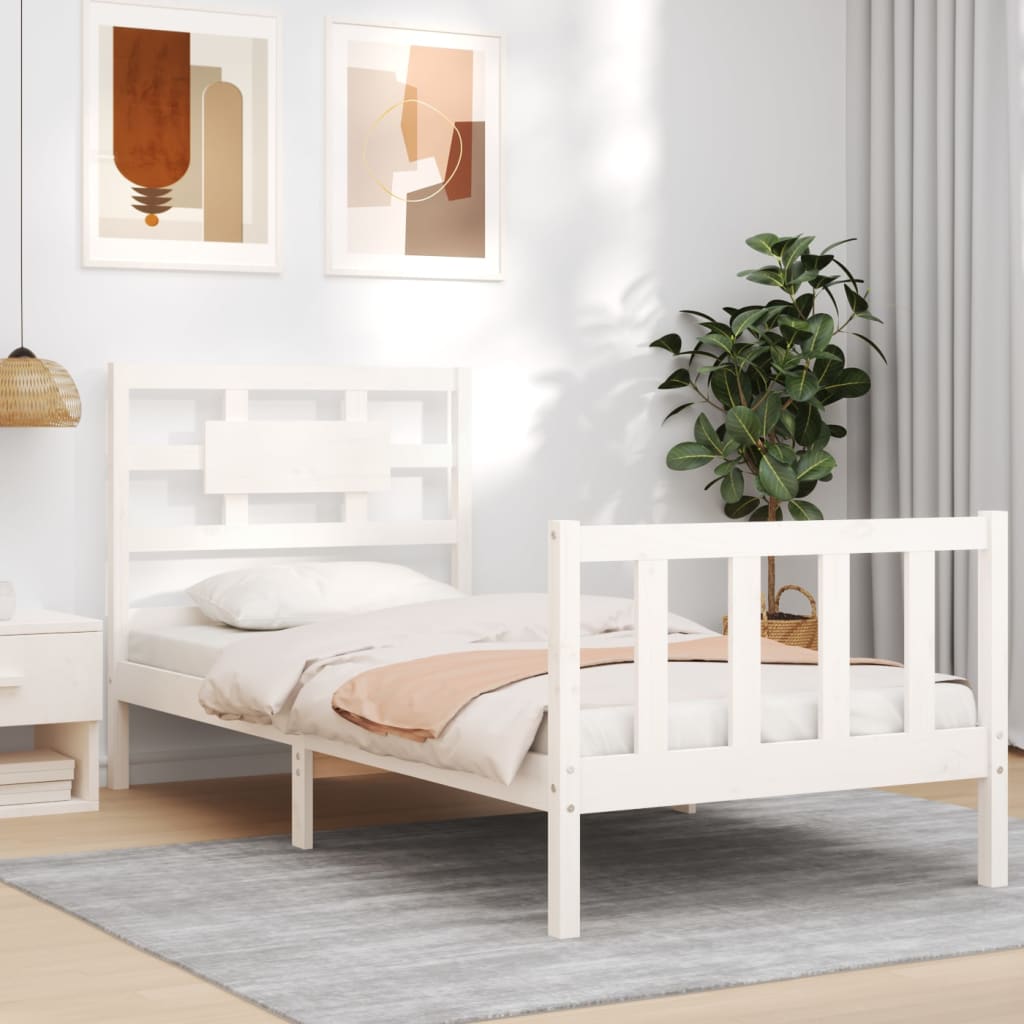 Cadre de lit sans matelas blanc bois de pin massif