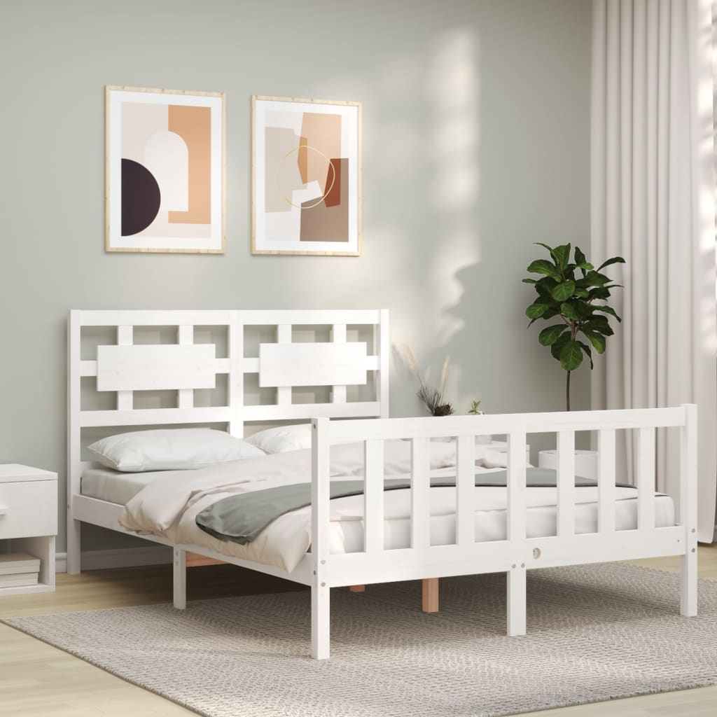 Cadre de lit sans matelas blanc bois de pin massif