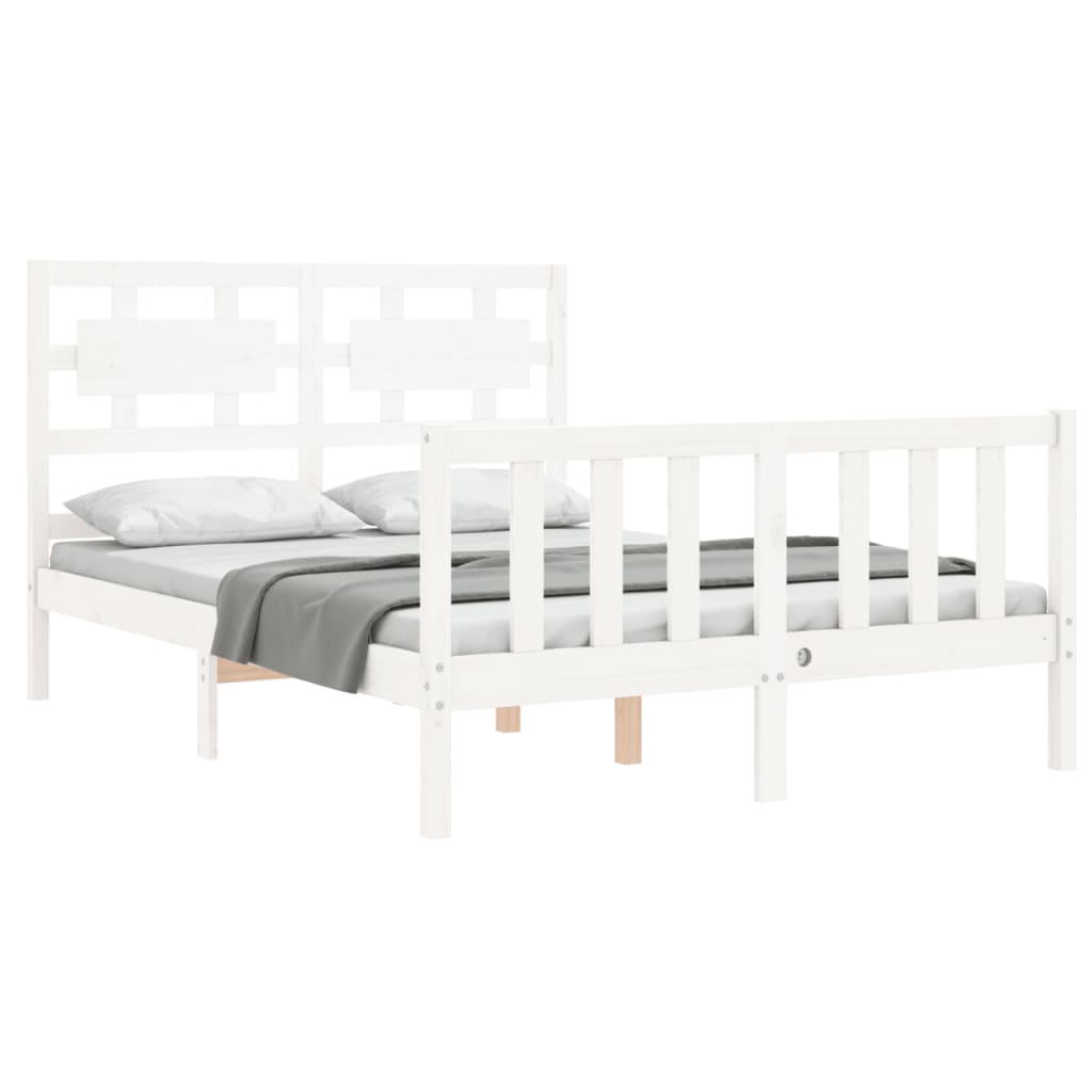 Cadre de lit sans matelas blanc bois de pin massif