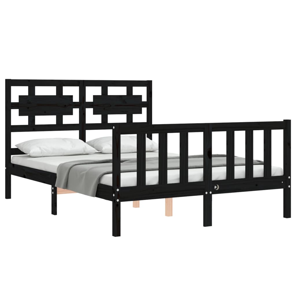 Cadre de lit sans matelas noir 140x190 cm bois de pin massif