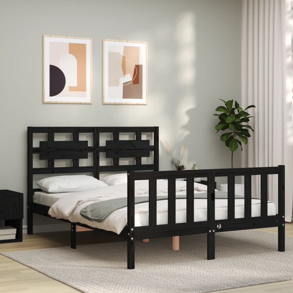 Cadre de lit sans matelas noir 140x190 cm bois de pin massif