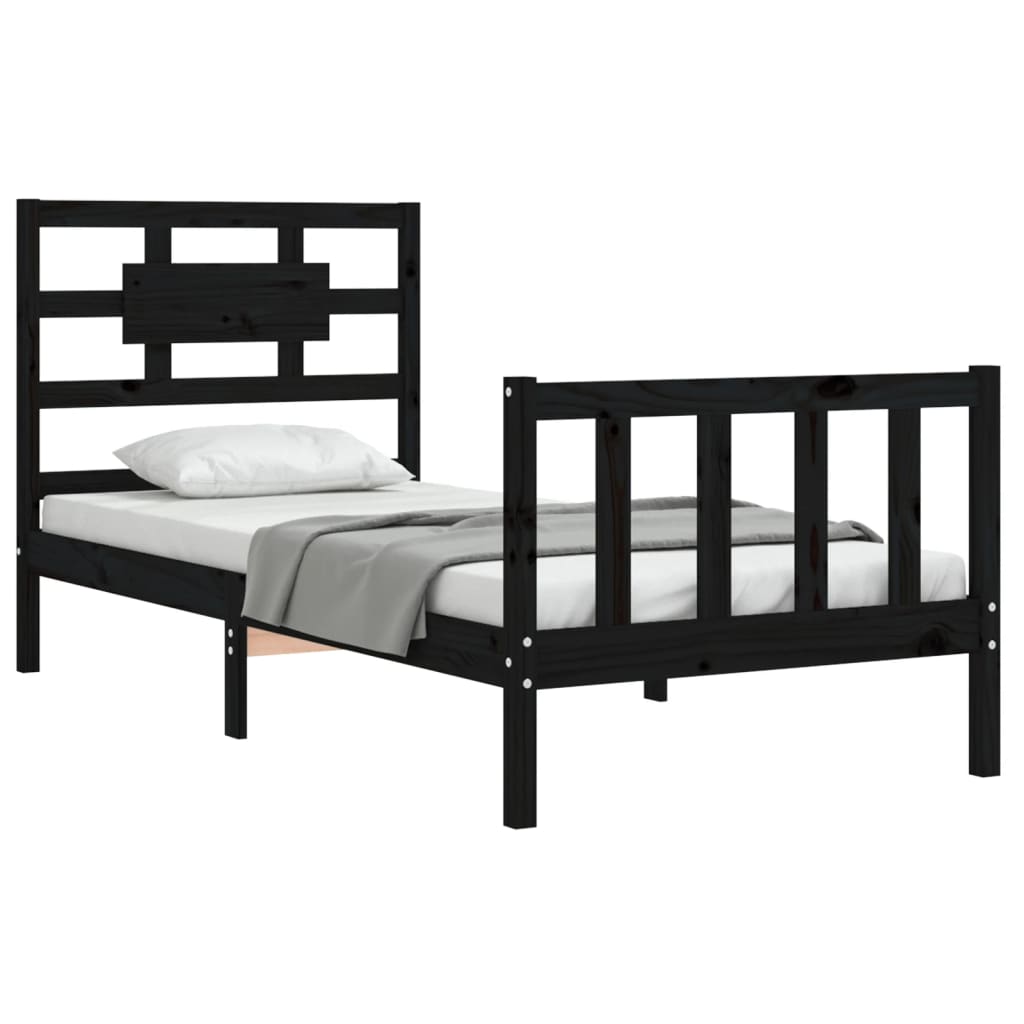 Cadre de lit sans matelas noir 90x200 cm bois de pin massif