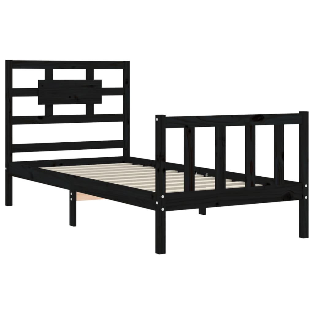 Cadre de lit sans matelas noir 90x200 cm bois de pin massif