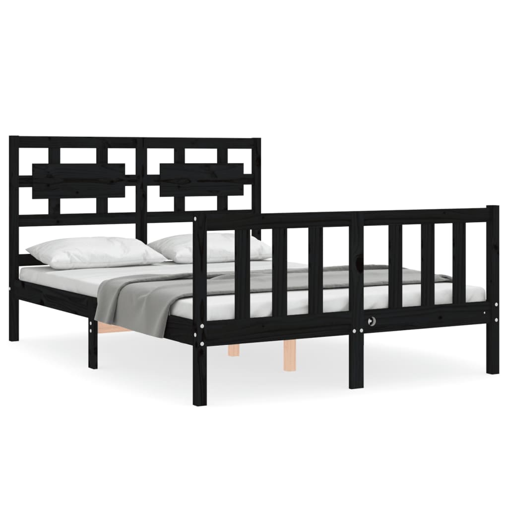 Cadre de lit sans matelas noir 120x200 cm bois de pin massif