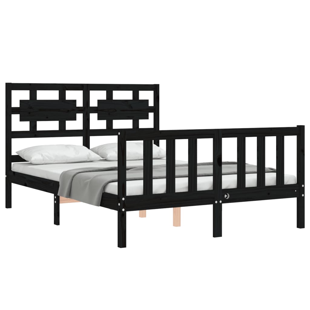 Cadre de lit sans matelas noir 120x200 cm bois de pin massif