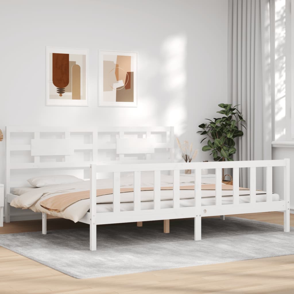 Cadre de lit sans matelas blanc bois massif de pin