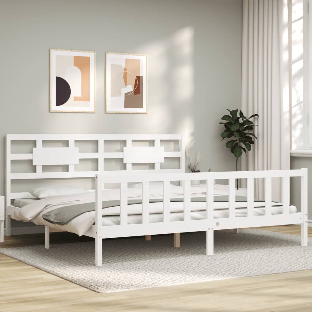 Cadre de lit sans matelas blanc bois massif de pin