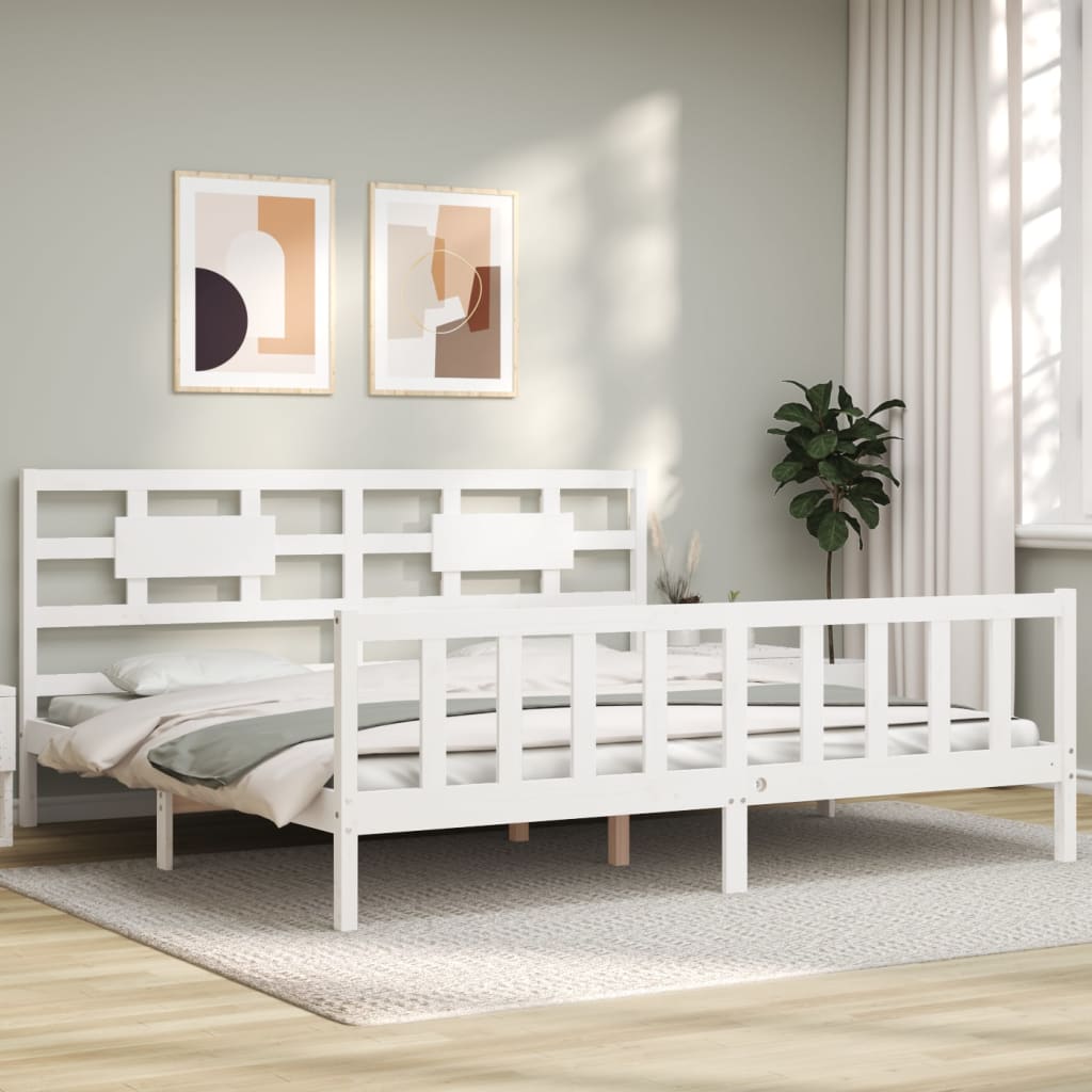 Cadre de lit sans matelas blanc 200x200 cm bois massif de pin