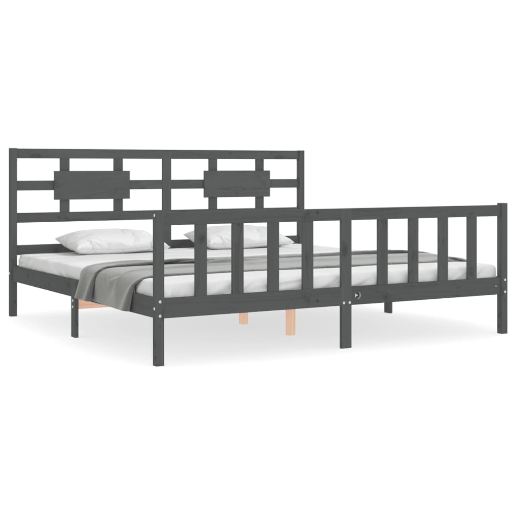 Cadre de lit sans matelas gris 200x200 cm bois massif de pin