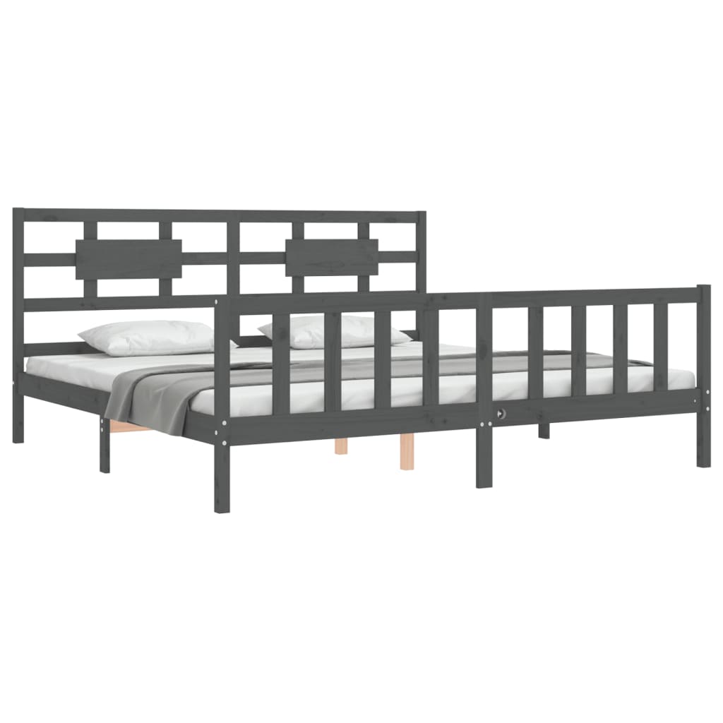 Cadre de lit sans matelas gris 200x200 cm bois massif de pin