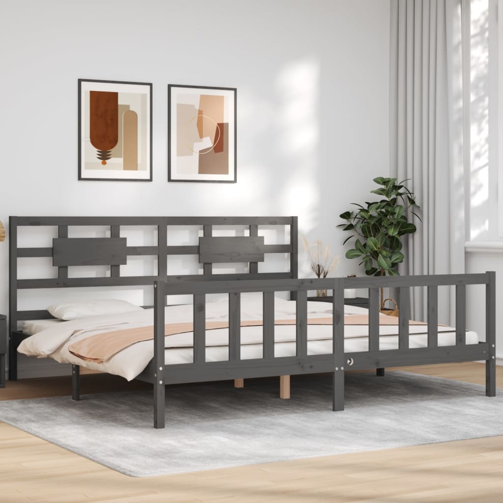 Cadre de lit sans matelas gris 200x200 cm bois massif de pin