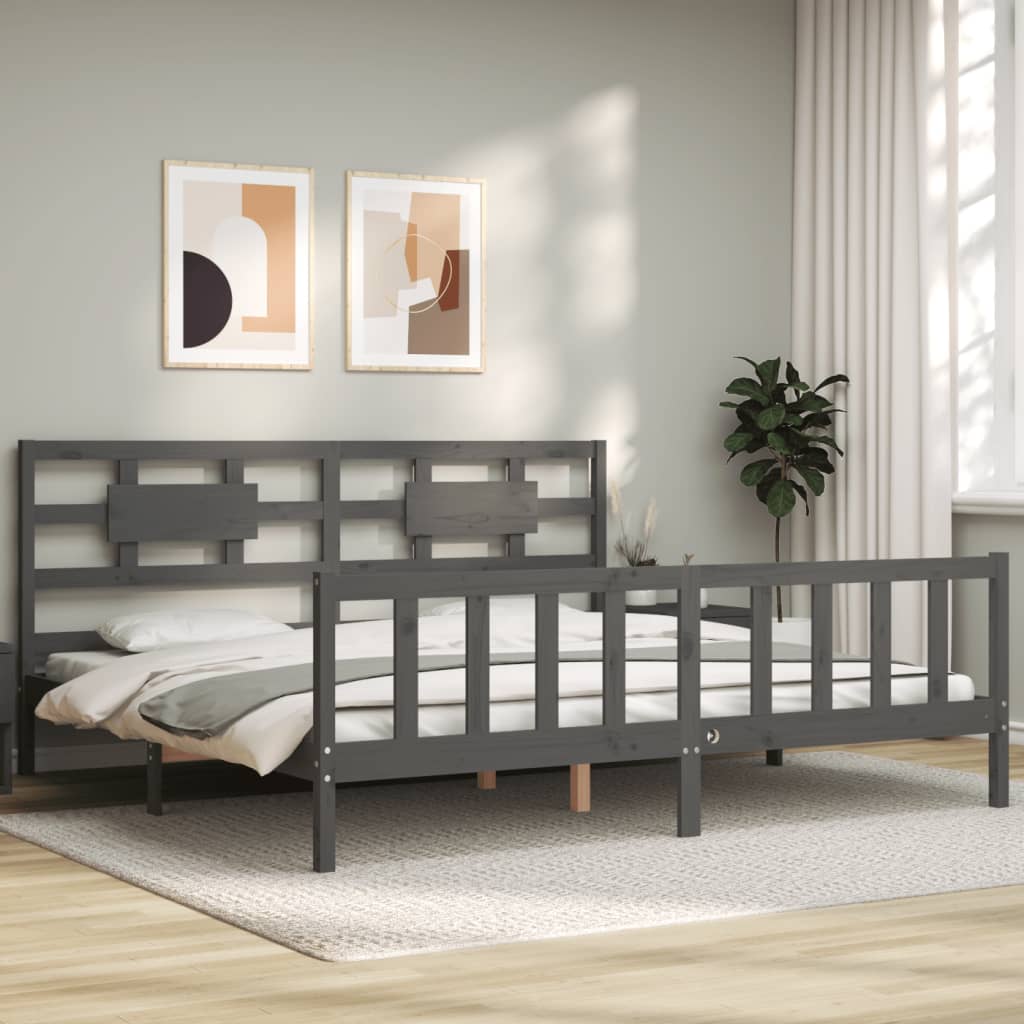 Cadre de lit sans matelas gris 200x200 cm bois massif de pin