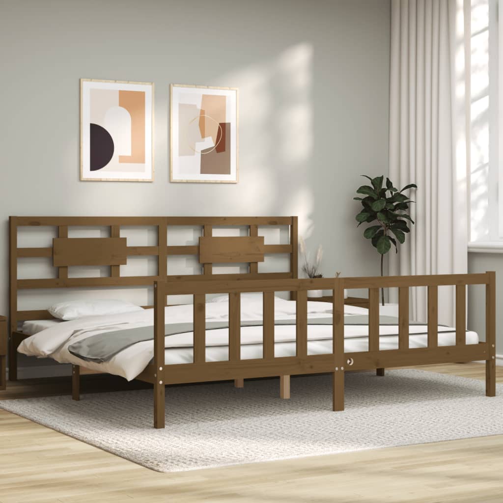 Cadre de lit sans matelas marron miel 200x200cm bois pin massif