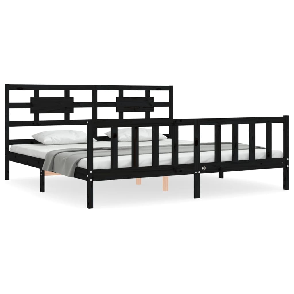 Cadre de lit sans matelas noir 200x200 cm bois massif de pin