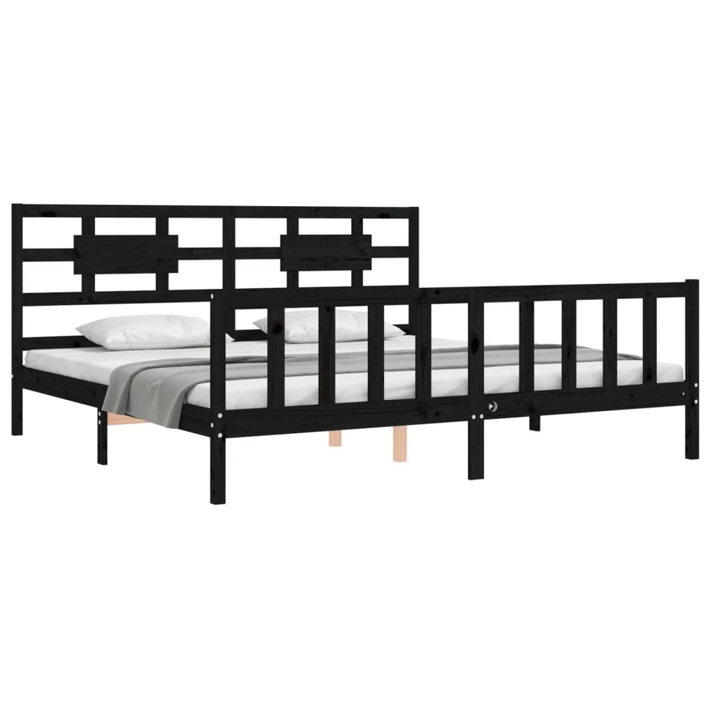 Cadre de lit sans matelas noir 200x200 cm bois massif de pin