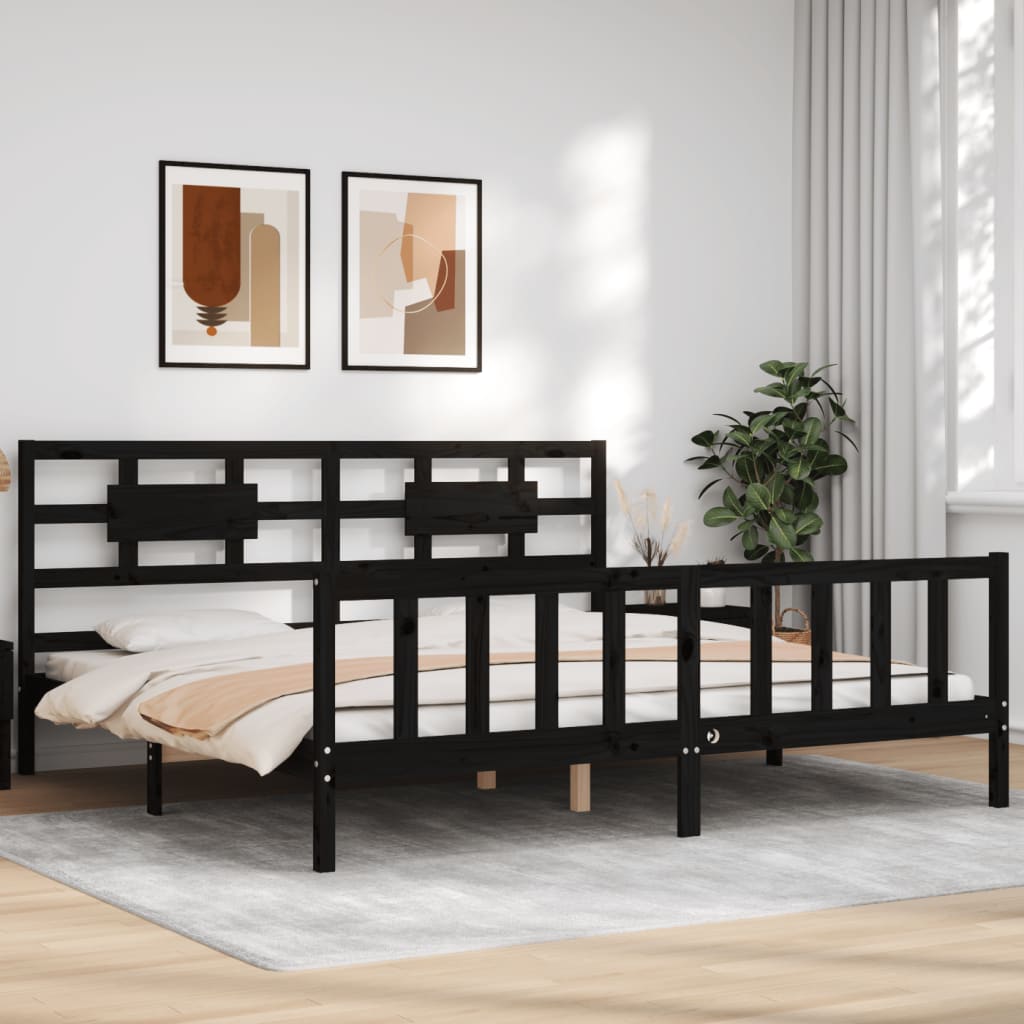 Cadre de lit sans matelas noir 200x200 cm bois massif de pin