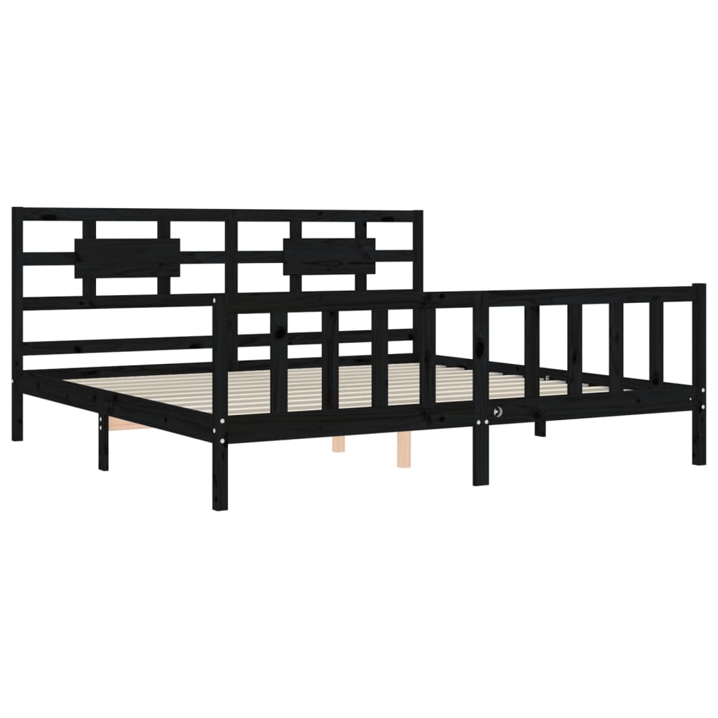 Cadre de lit sans matelas noir 200x200 cm bois massif de pin