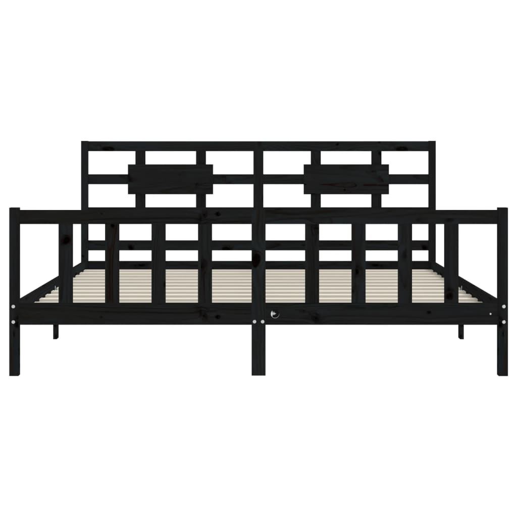 Cadre de lit sans matelas noir 200x200 cm bois massif de pin