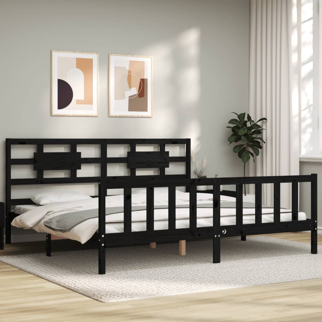 Cadre de lit sans matelas noir 200x200 cm bois massif de pin