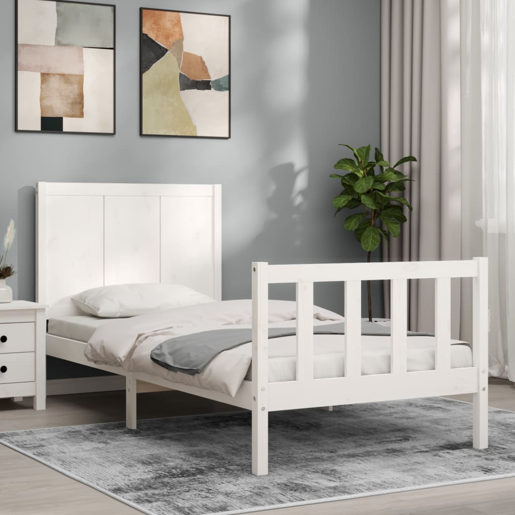 Bed frame without mattress white solid pine wood