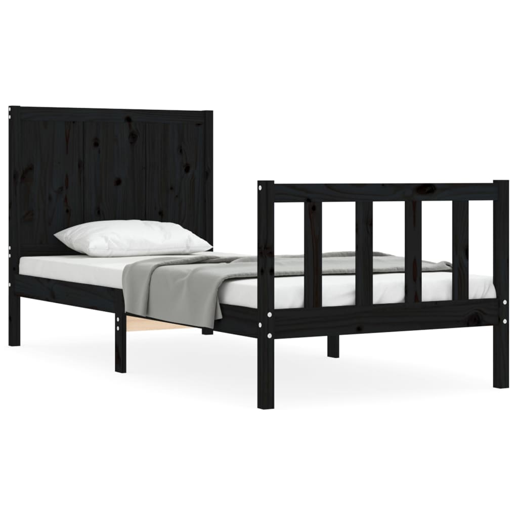 Cadre de lit sans matelas noir 90x200 cm bois de pin massif