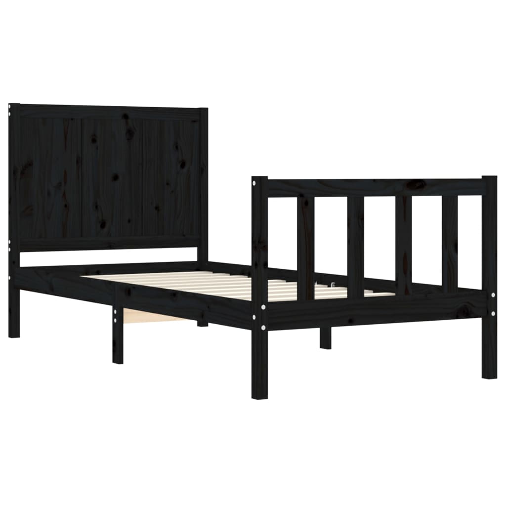 Cadre de lit sans matelas noir 90x200 cm bois de pin massif