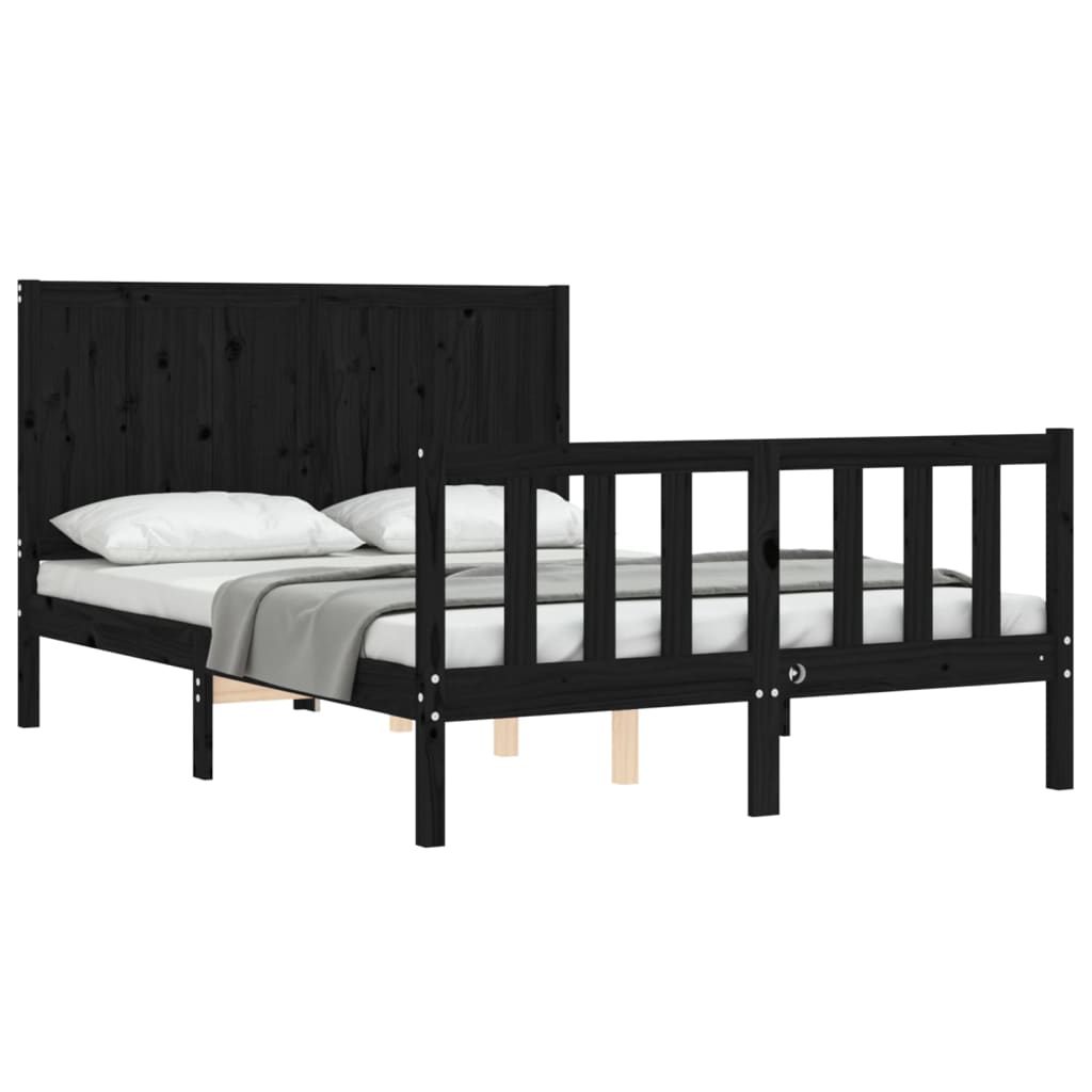 Cadre de lit sans matelas noir 120x200 cm bois de pin massif