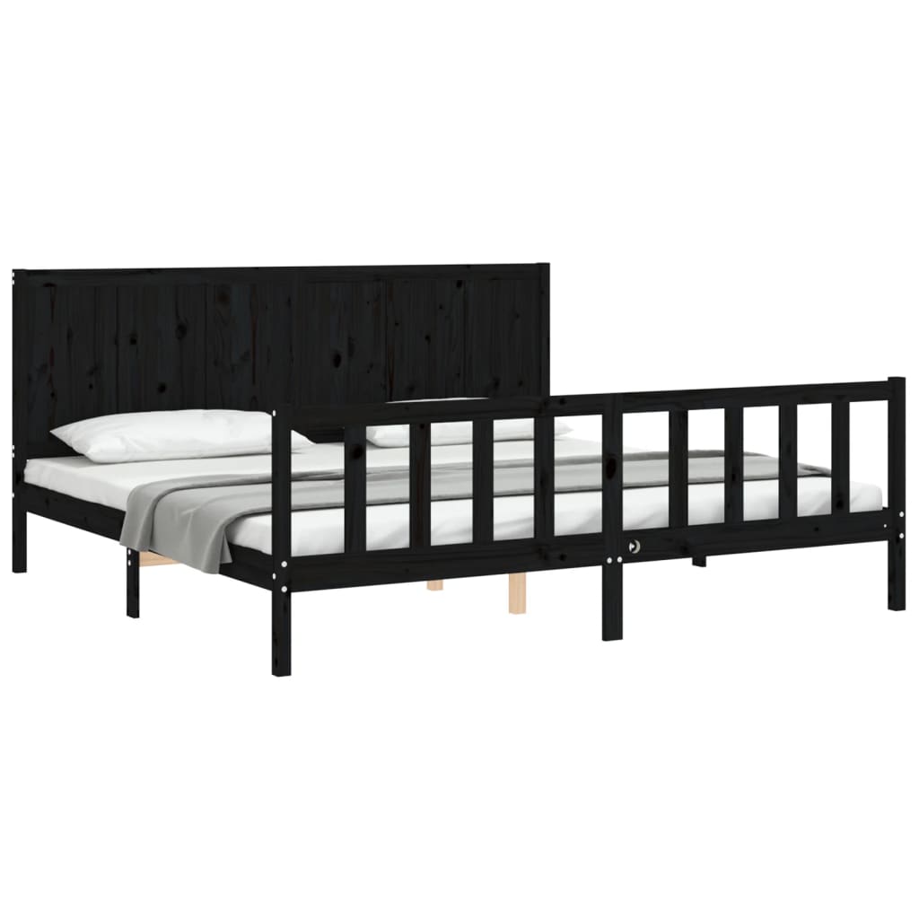 Cadre de lit sans matelas noir 200x200 cm bois massif de pin