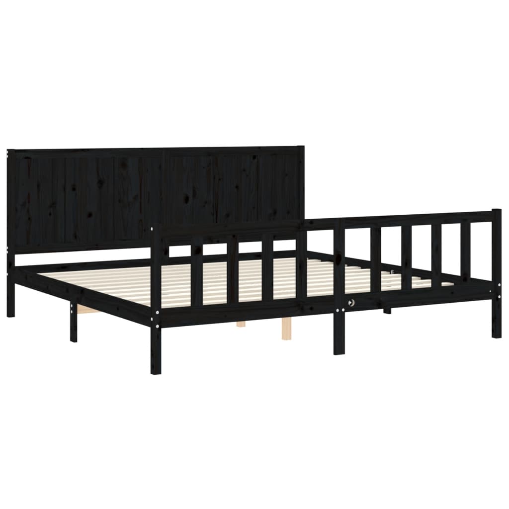 Cadre de lit sans matelas noir 200x200 cm bois massif de pin