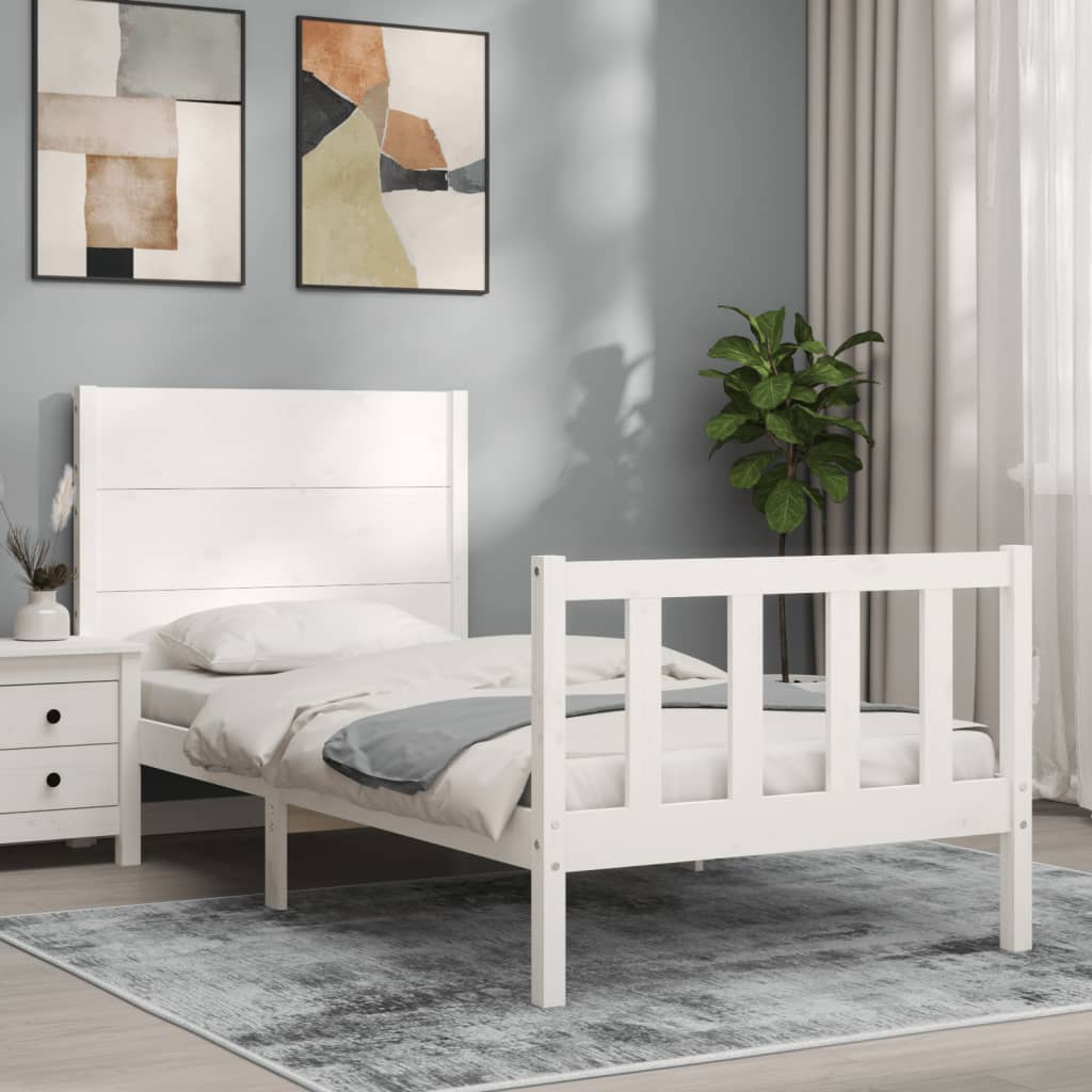 Cadre de lit sans matelas blanc bois de pin massif