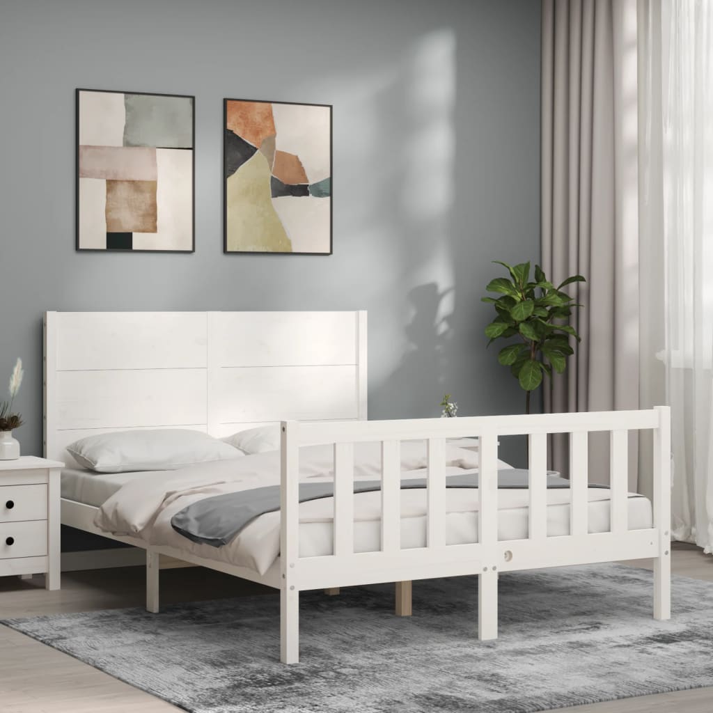 Cadre de lit sans matelas blanc bois de pin massif