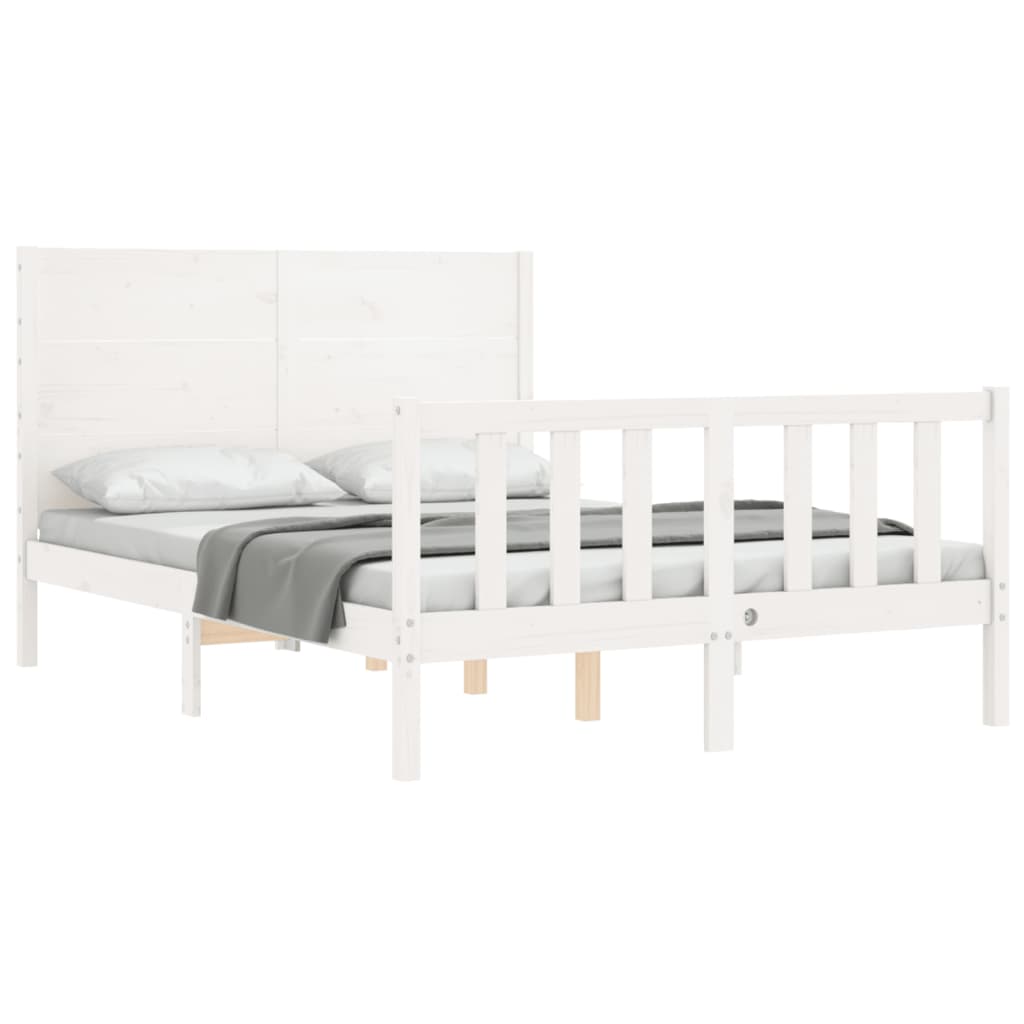 Cadre de lit sans matelas blanc bois de pin massif