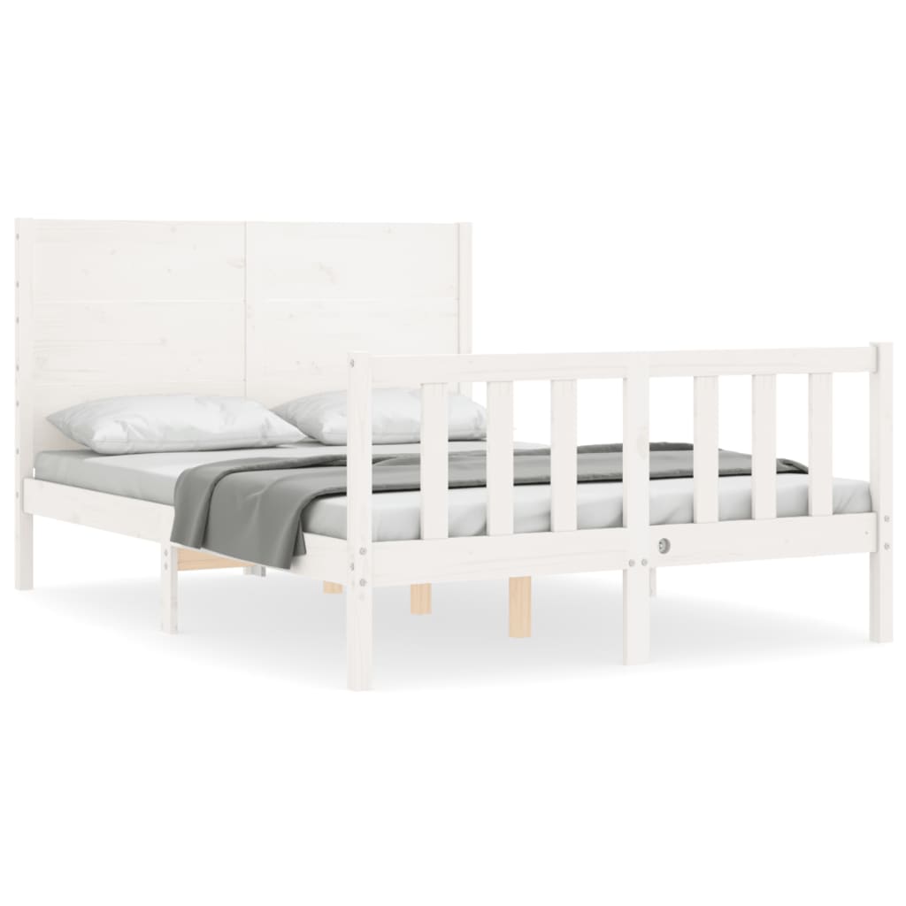 Bed frame without white mattress 140x190 cm solid pine wood