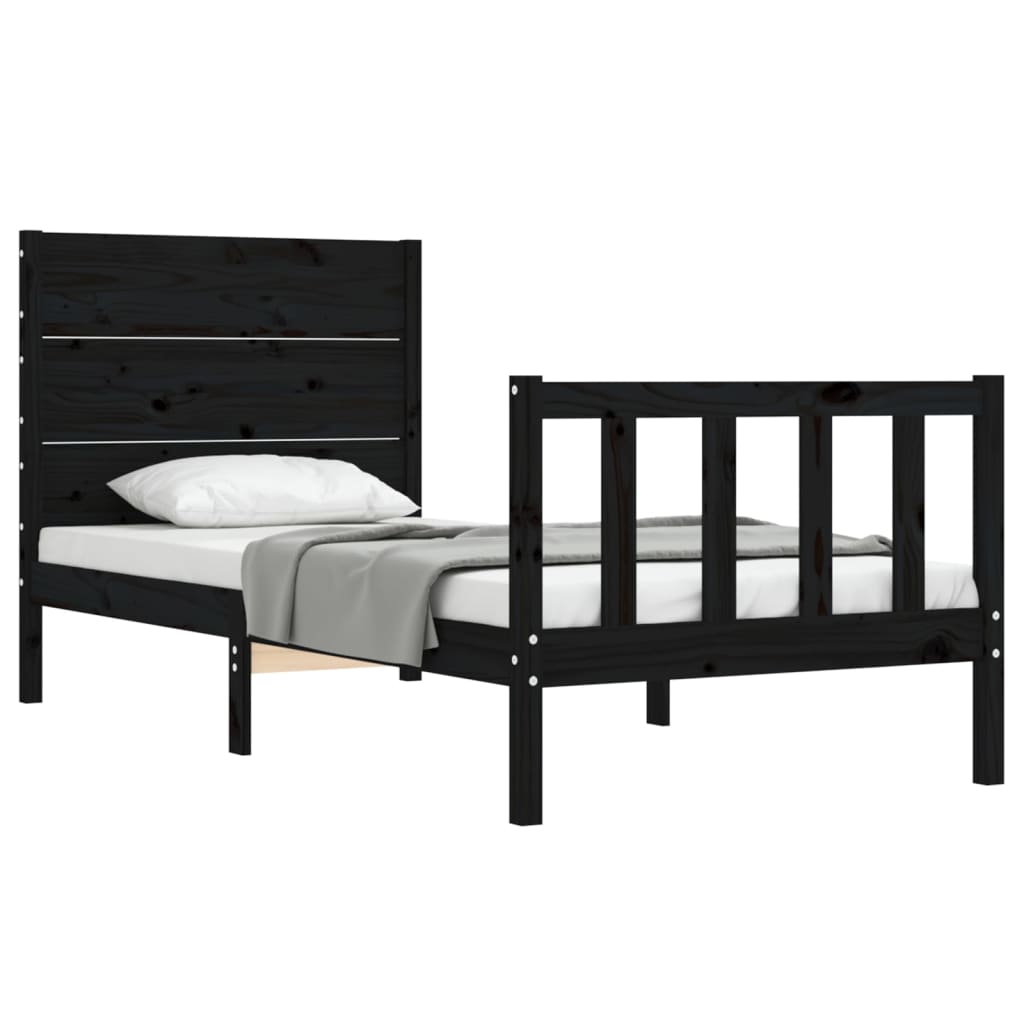 Cadre de lit sans matelas noir 90x200 cm bois de pin massif