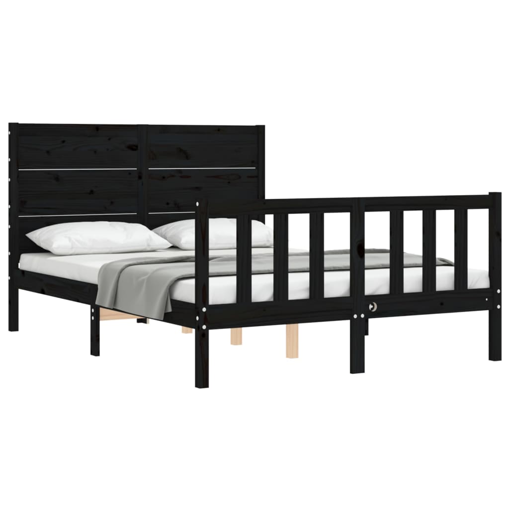 Cadre de lit sans matelas noir 120x200 cm bois de pin massif