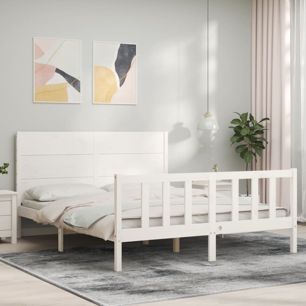 Cadre de lit sans matelas blanc bois de pin massif