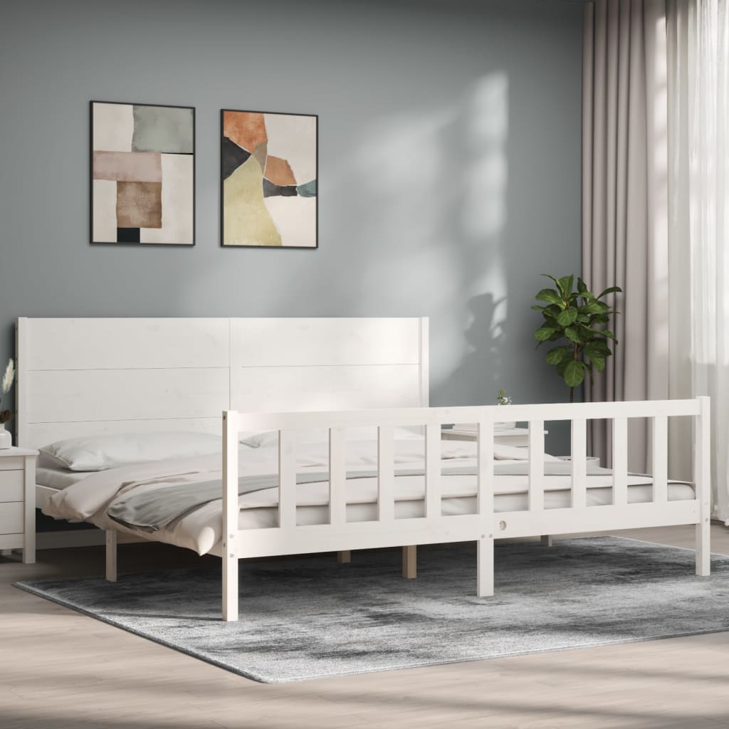 Cadre de lit sans matelas blanc bois massif de pin