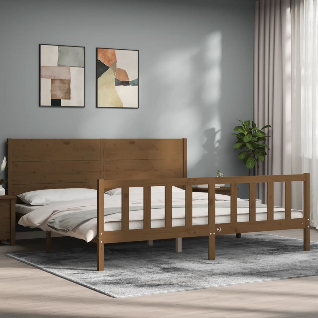 Cadre de lit sans matelas marron miel 200x200cm bois pin massif